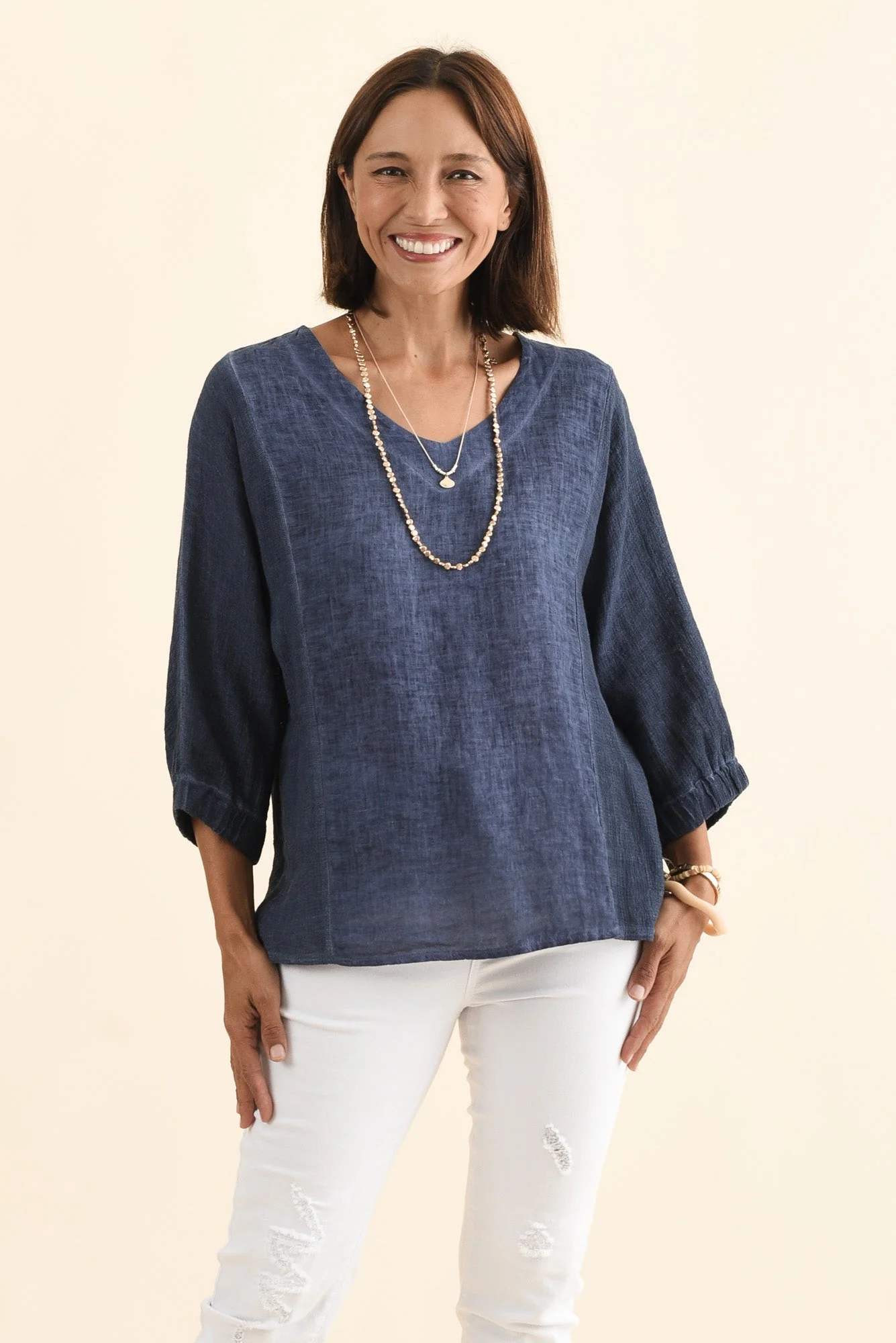 Ziola Blue Linen Cotton Top