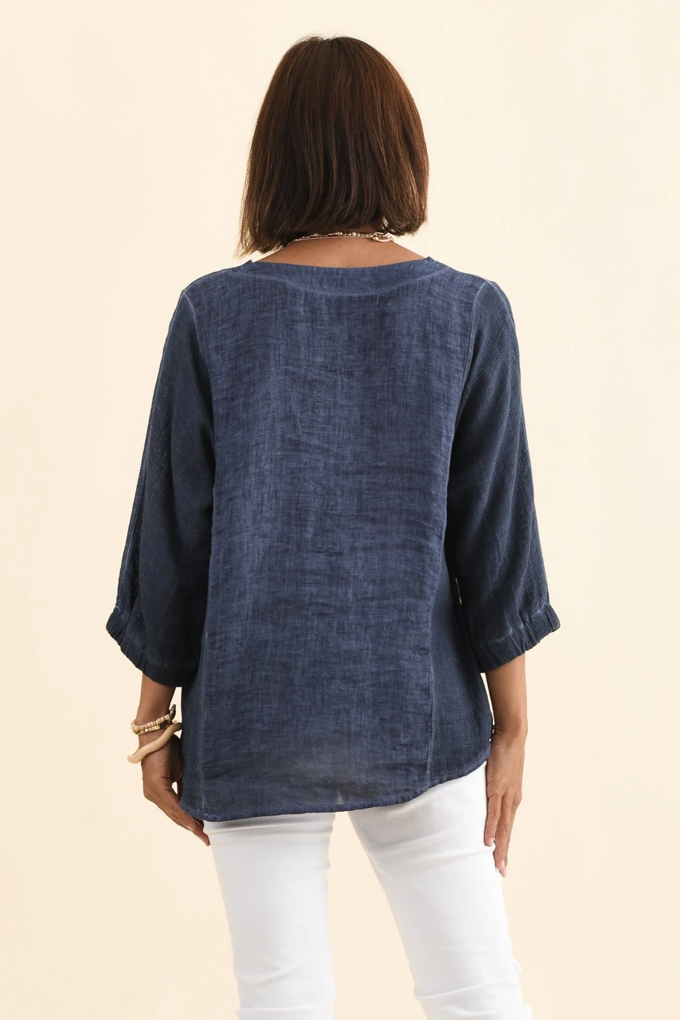 Ziola Blue Linen Cotton Top - Image 4