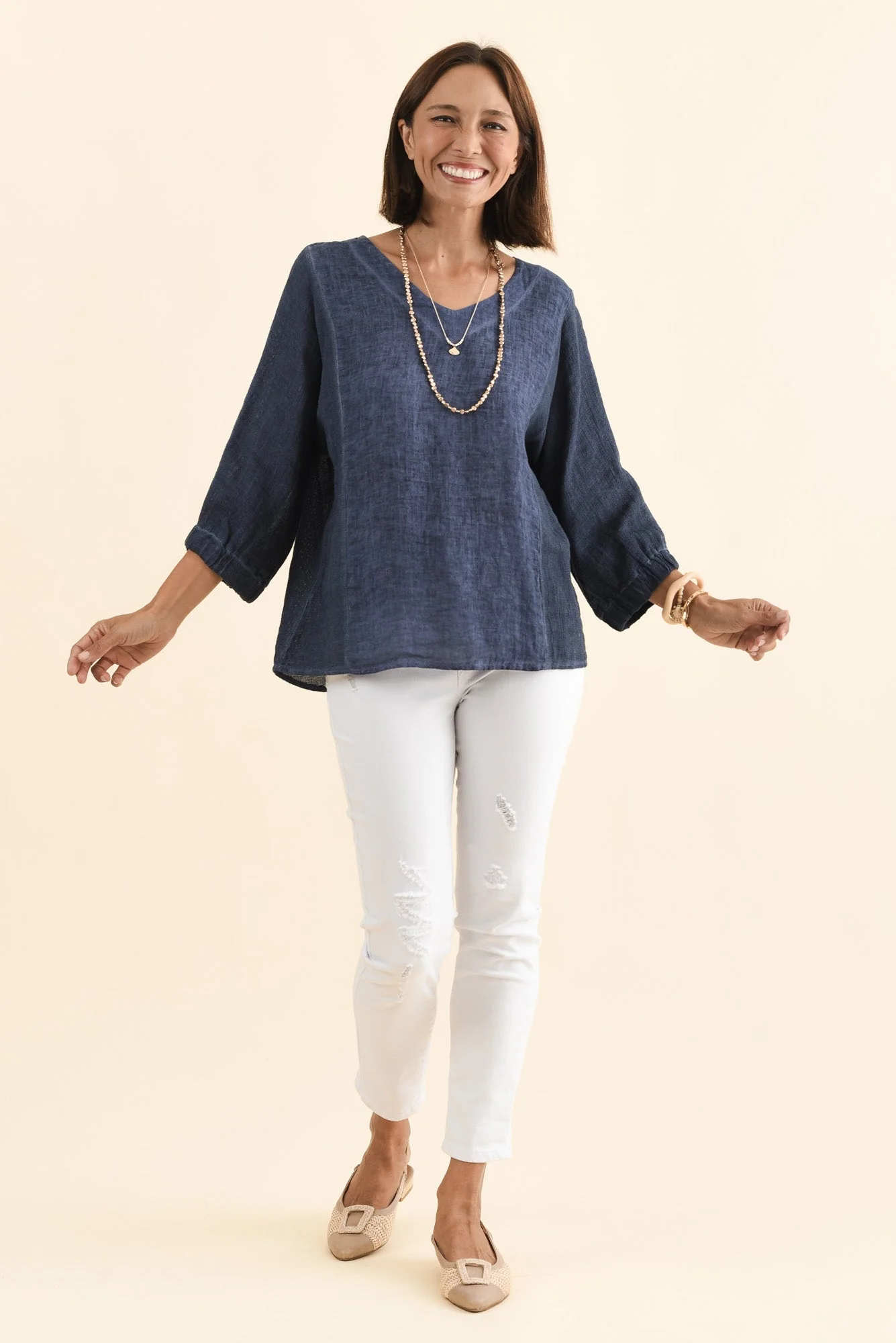 Ziola Blue Linen Cotton Top - Image 6