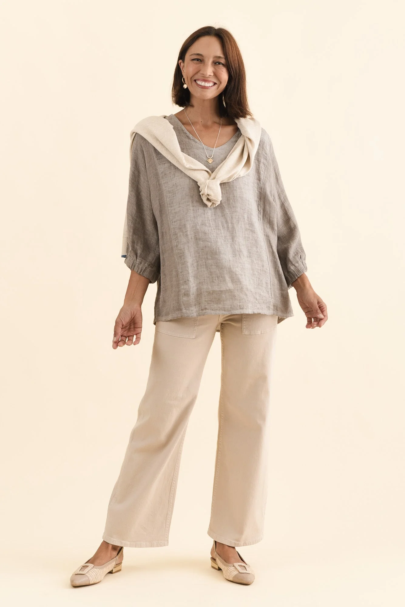 Ziola Taupe Linen Cotton Top - Image 2
