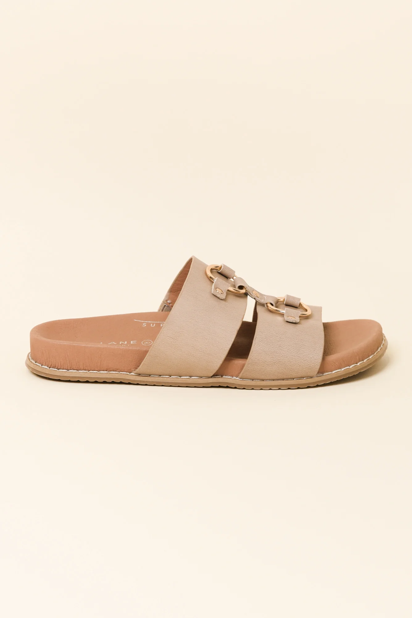 Zuma Taupe Leather Slide